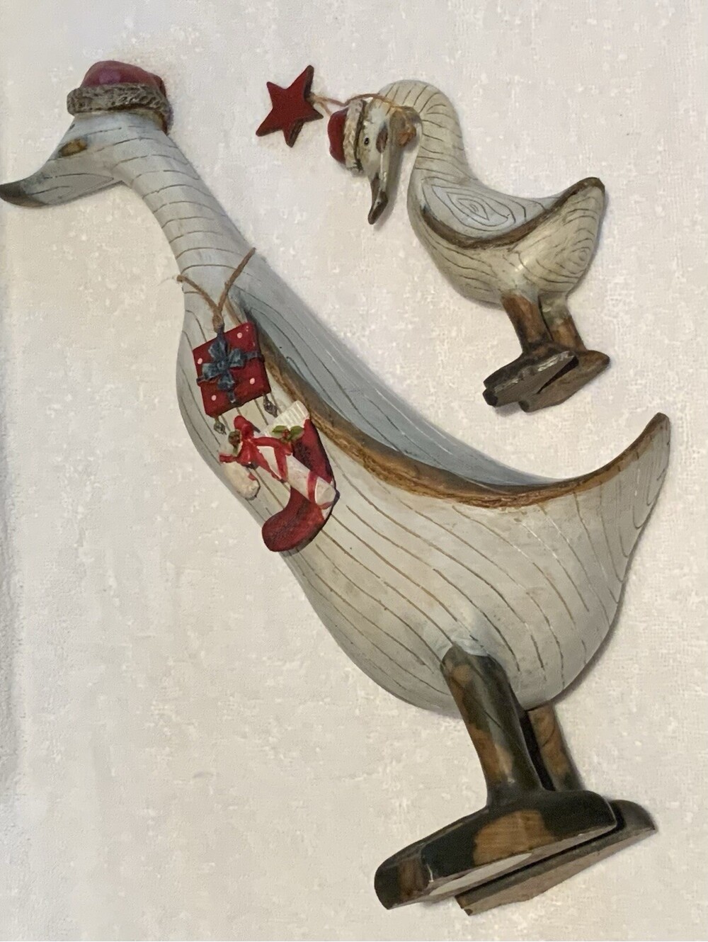 Tii Collections Handcrafted Wood - Look Holiday Ducks - Set of 2 - 1@12”H/1@6”H
